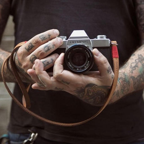 Tokyo #103 - Tanned & Red leather camera strap
